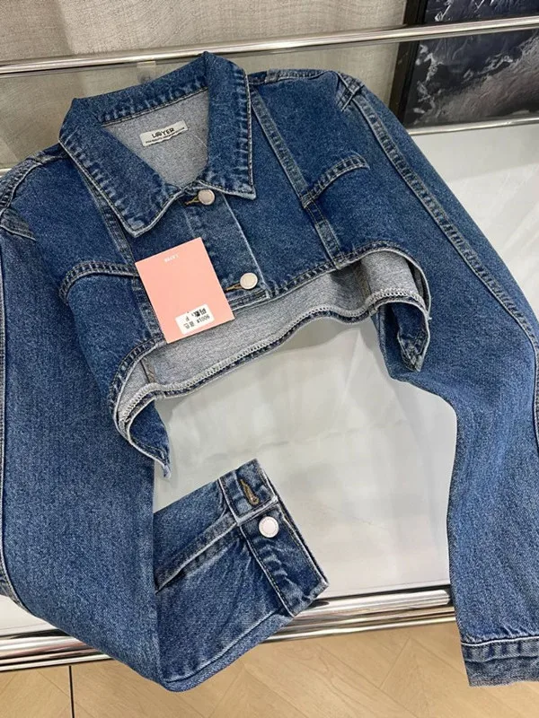 

Summer New Style Hong Kong Sweet Spicy Long Sleeve Denim Jacket Women's Slimming Short Length Top Fashionable Versatile