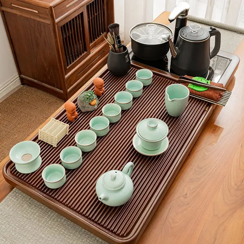 

Chinese Pot Tea Tray Accessories Table Rectangle Storage Tea Tray Table Big Long Plate Coasters Bandeja Madera Home Products