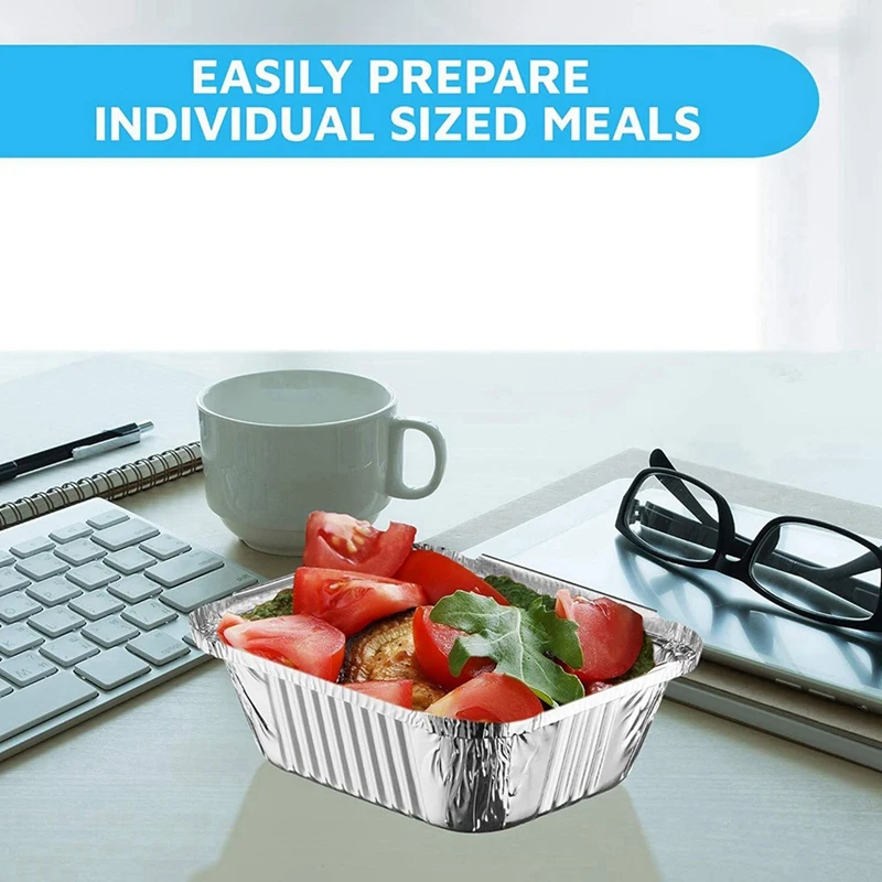 100X Disposable Takeaway Pan With Transparent Lid, Rectangular Aluminum Foil Tray, Tightly Sealed, 410Ml Capacity