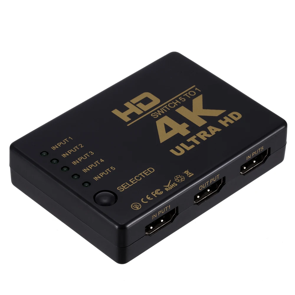 4K*2K HDMI-compatible Switcher HD 1x5 Port 5 Input In To1 Switch Selector Splitter Hub With IR Remote 3D For Xbox 360 PS3 HD DVD