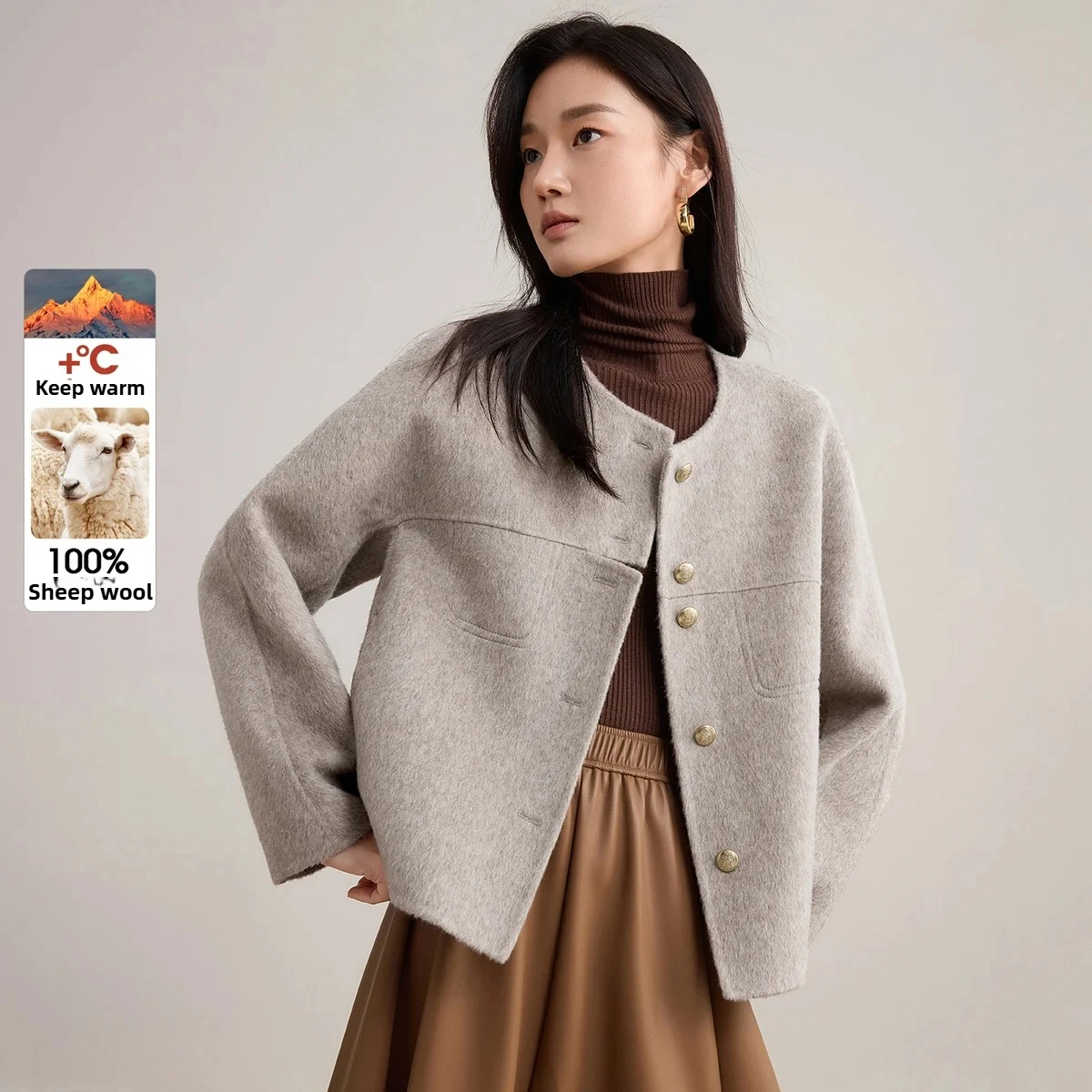 

SENTUBILA элегантные женские куртки из чистой шерсти, зима 2024, теплые пальто с круглым вырезом, однобортное короткое женское пальто W54OF8764