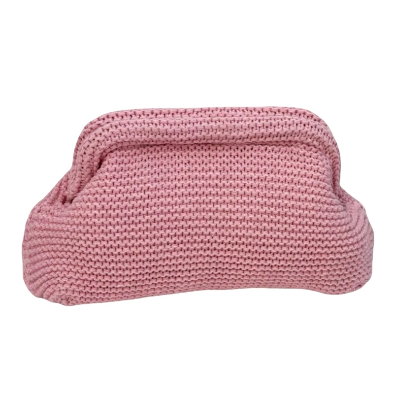 

Women's Pink Crochet Knitted Clutches 2026 Trend Summer Woven Bag Knitted Dumpling Bag Female Daily Color Handbag