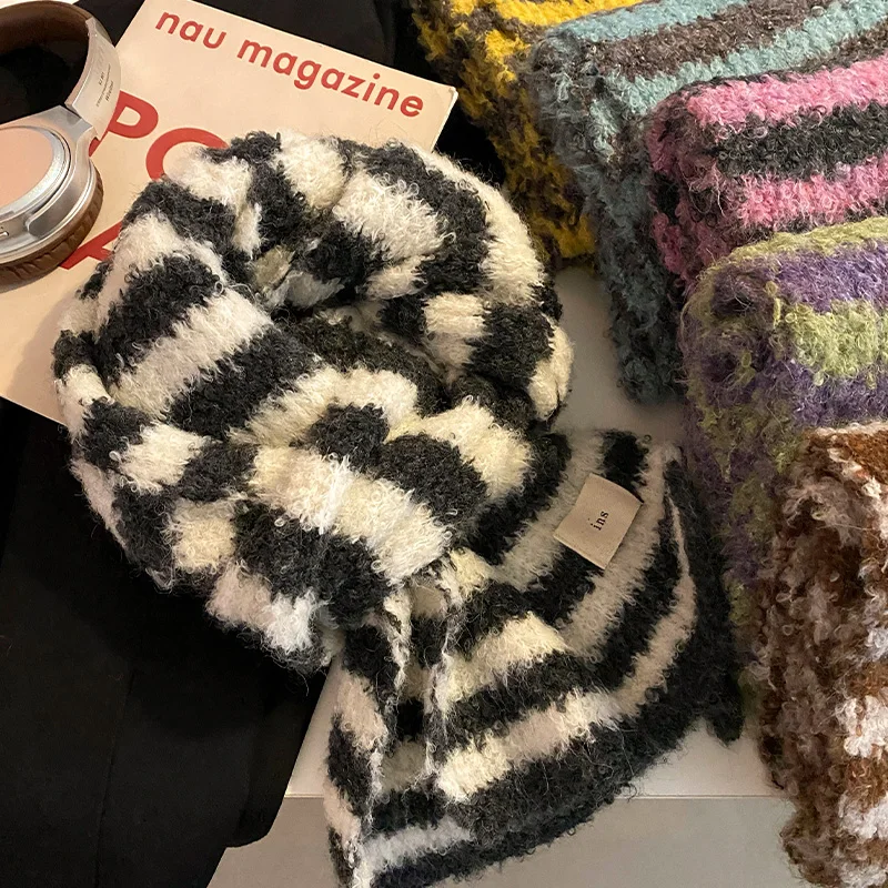

Thiened Soft Knitted Scarf Women's Autumn Winter Korean Sle Striped Warm Ne Warmer Versatile Large Size Student Youth