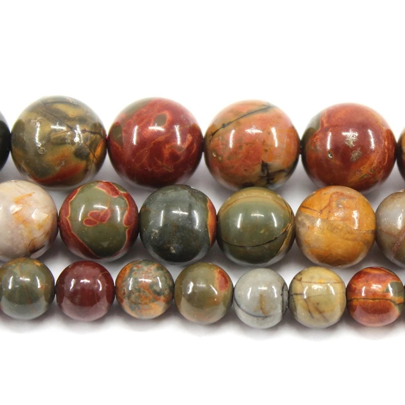 Natural Smooth Red Picasso Jasper 4 6 8 10MM Polish Round Loose Strand Stone Beads For Jewelry Making Bracelets Necklace Earring