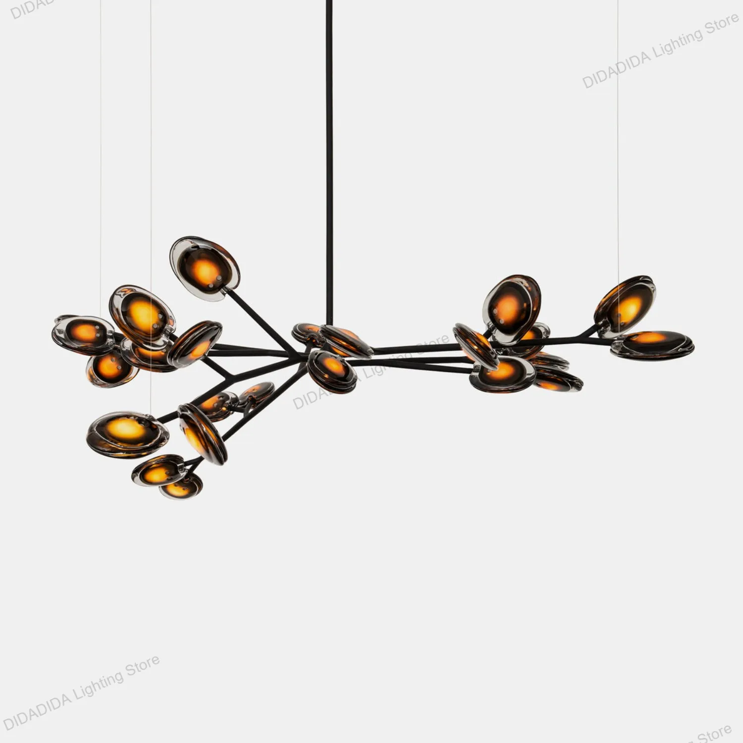 

Modern Glass Shade Chandelier Lamp Crystal Metal Lustre 3 Color Dimmable Lighting for Dining Restaurant Ceilings