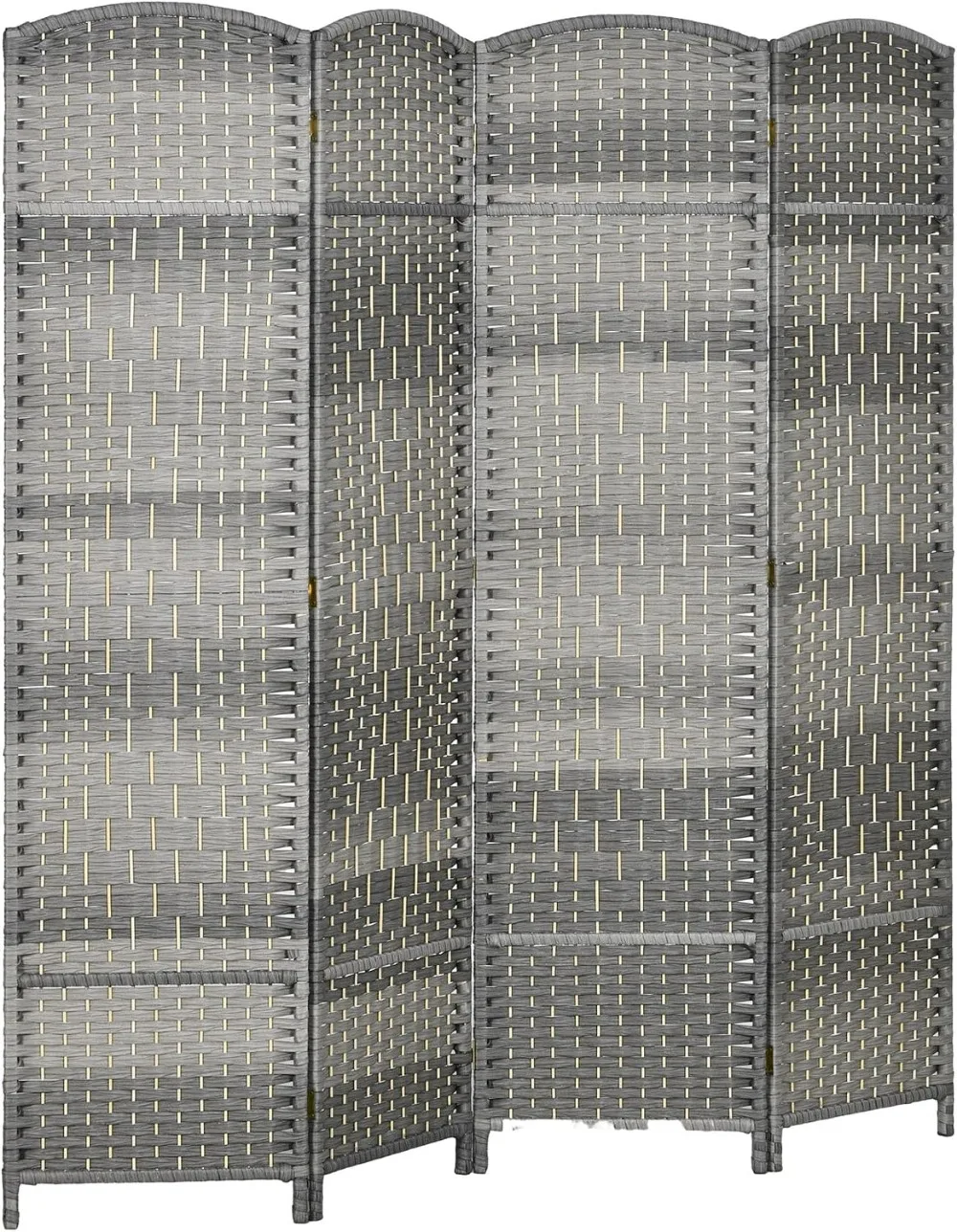 4 Panel Room Divider 6 Ft Privacy Screen Hand-Woven Mixed Gray