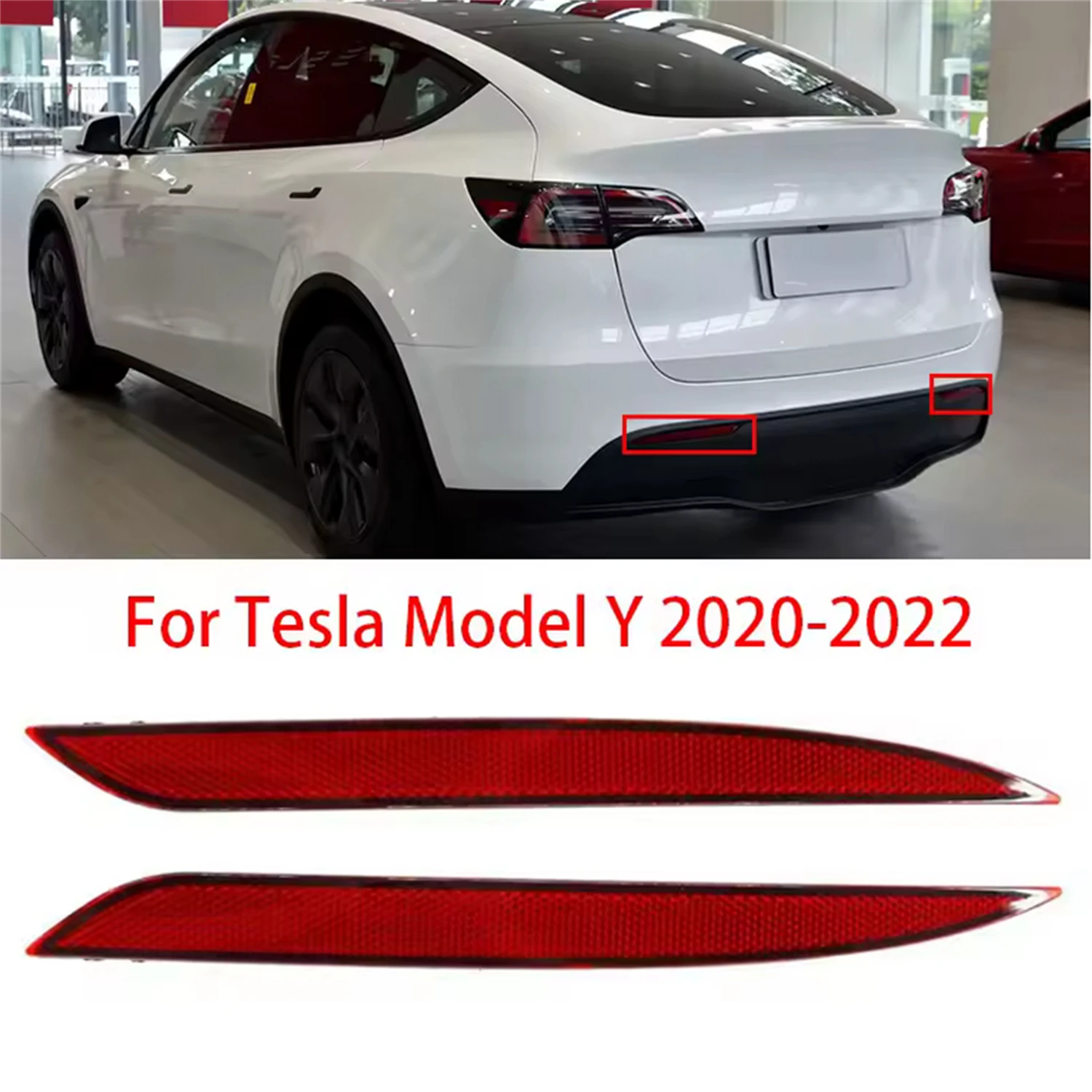 

For Tesla For Model Y 2020-2022 Rear Bumper Reflector Red Lens Car Tail Reflector Light Replacement 1495817-00-C 1495818-00-C