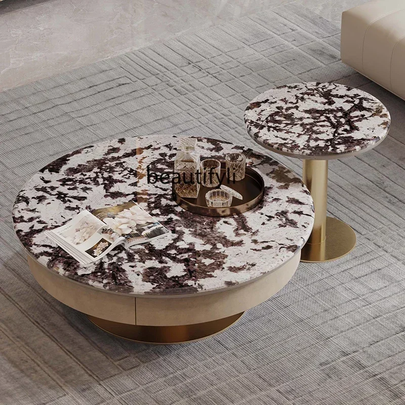 Y Light luxury TV cabinet Modern designer furniture Living room Italian baking paint Fashion round tea machine table