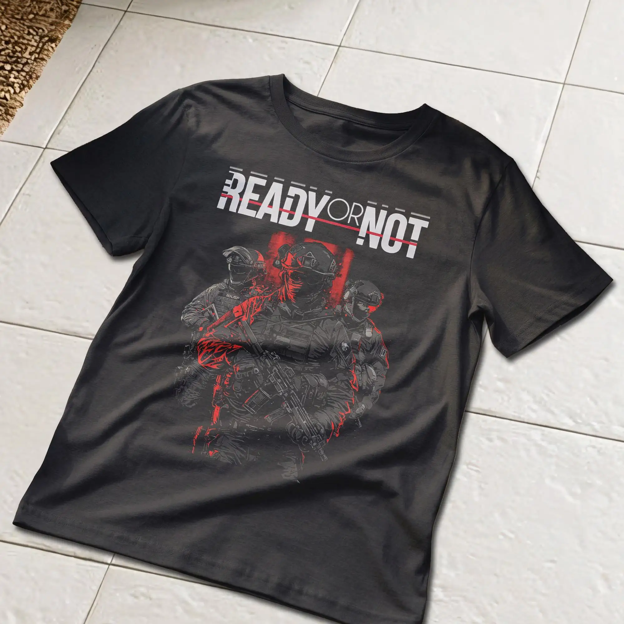 Ready or Not Graphic T-Shirt, Tactical Special Force Squad Print, Unisex Gamer Tee, Shooting Game Fan Casual Streetwear Top