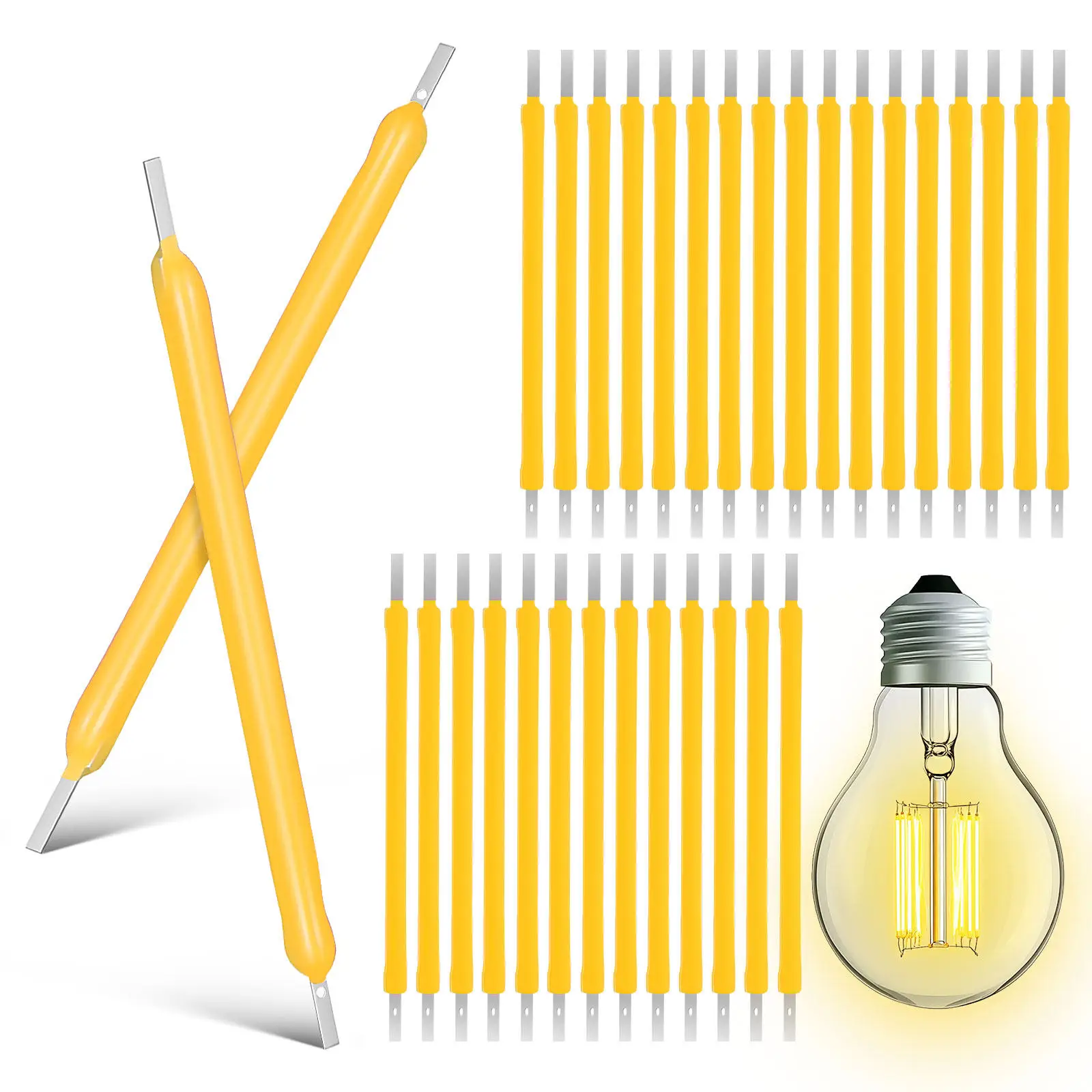 

100Pcs Warm Light LED Filament Hard Lamp Parts 2700K Bulb Filament for Lighting Fixtures Hard Lamp Parts