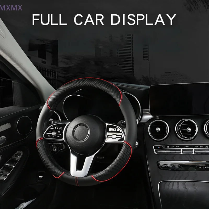 Full Leather Stitching Line Car Steering Wheel Cover Three-dimensional Anti Slip And Fashionable Suitable For Car Deco