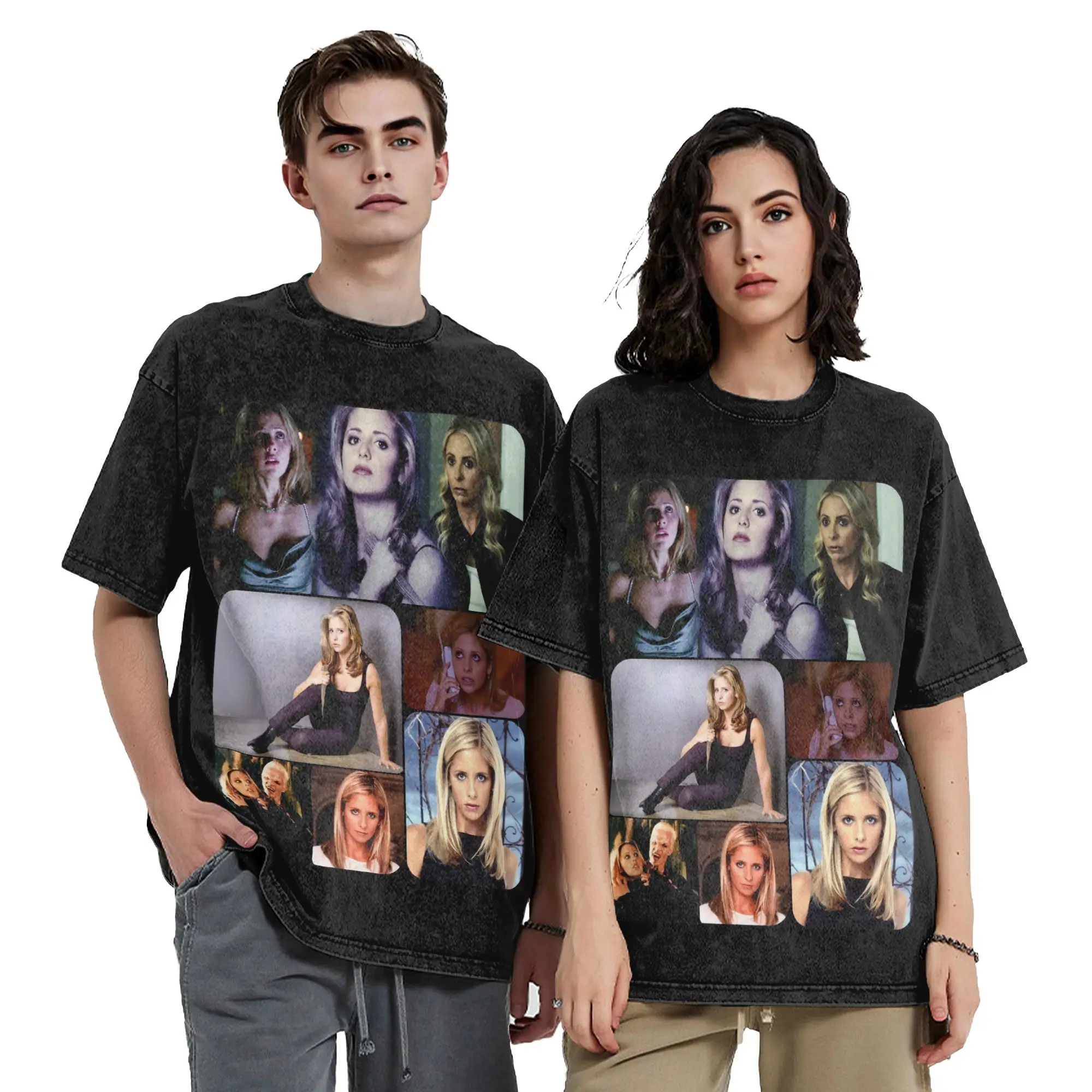 Buffy the Vampire Slayer Washed T Shirts Streetwear Hip Hop Fashion T-Shirts Horror Movie Tees for Men Women Oversize Summer