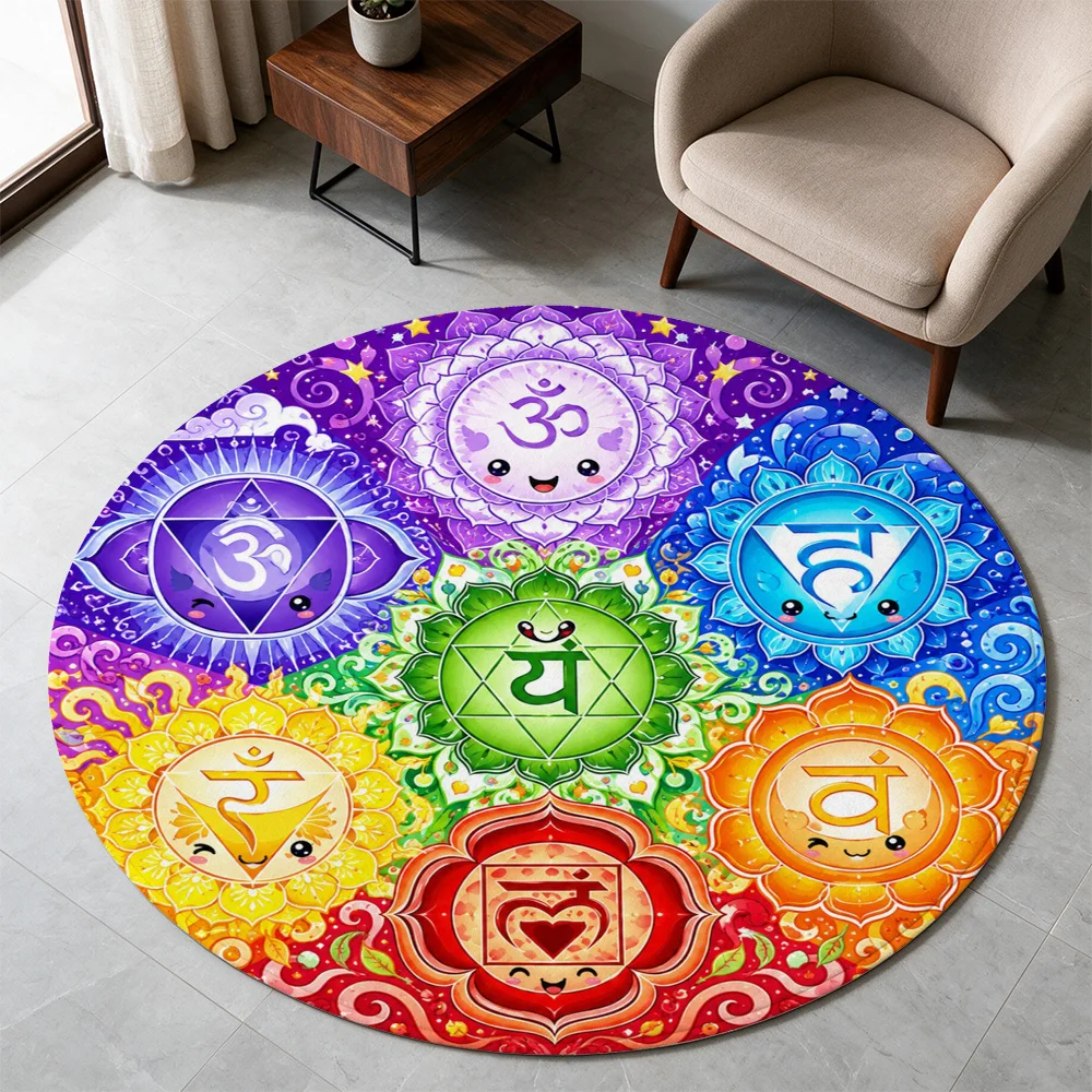 Yoga Mat Design Circle Cushion Meditation Floor Rug Spiritual Chakra Mandala Om Yoga Practice Area Decor