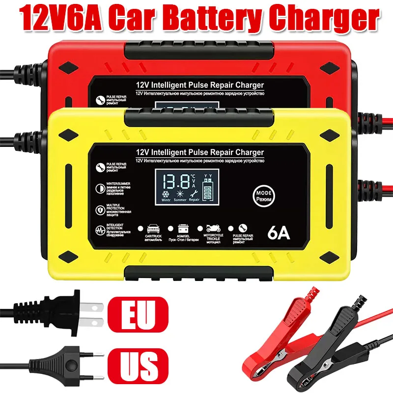 

Зарядное устройство для автомобильных аккумуляторов 12В 6А с импульсным восстановлением, ЖК-дисплеем, быстрой зарядкой, для AGM, DeepCycle, GEL, свинцово-кислотных аккумуляторов, для авто и мотоциклов