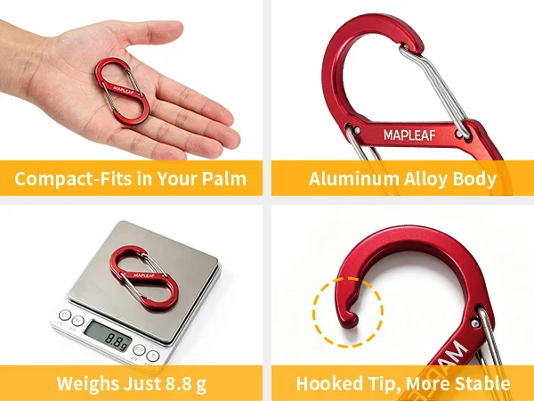 MAPLEAF Doppelkarabiner S Shaped Mehrzweckclip für Rucksack, Camping, EDC, Schlüssel, Hundeleine, 8,8g, Mini, ultraleichtes Aluminium – Detail 4