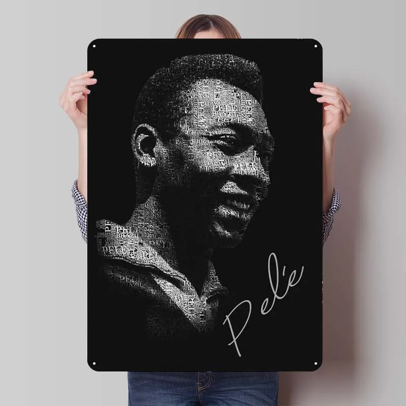 

Pele Legend Footballer Спортивные металлические плакаты Аксессуары для домашнего декора Предметы Пользовательские металлические жестяные вывески для настенного художественного украшения Ретро