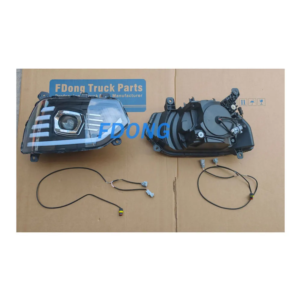 FDONG 1 Set 2 Pcs LED Headlamp 24V Black Headlights for HINO VICTOR 500 GH8J