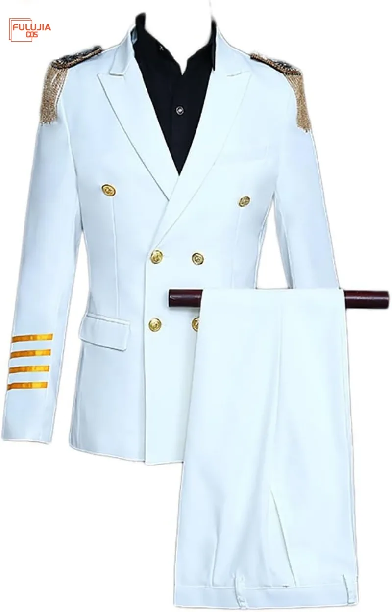 

Men's Captain's Clothing Suit Evening Party Tassel epaulettes Uniform Clothing Halloween cosplay costume
