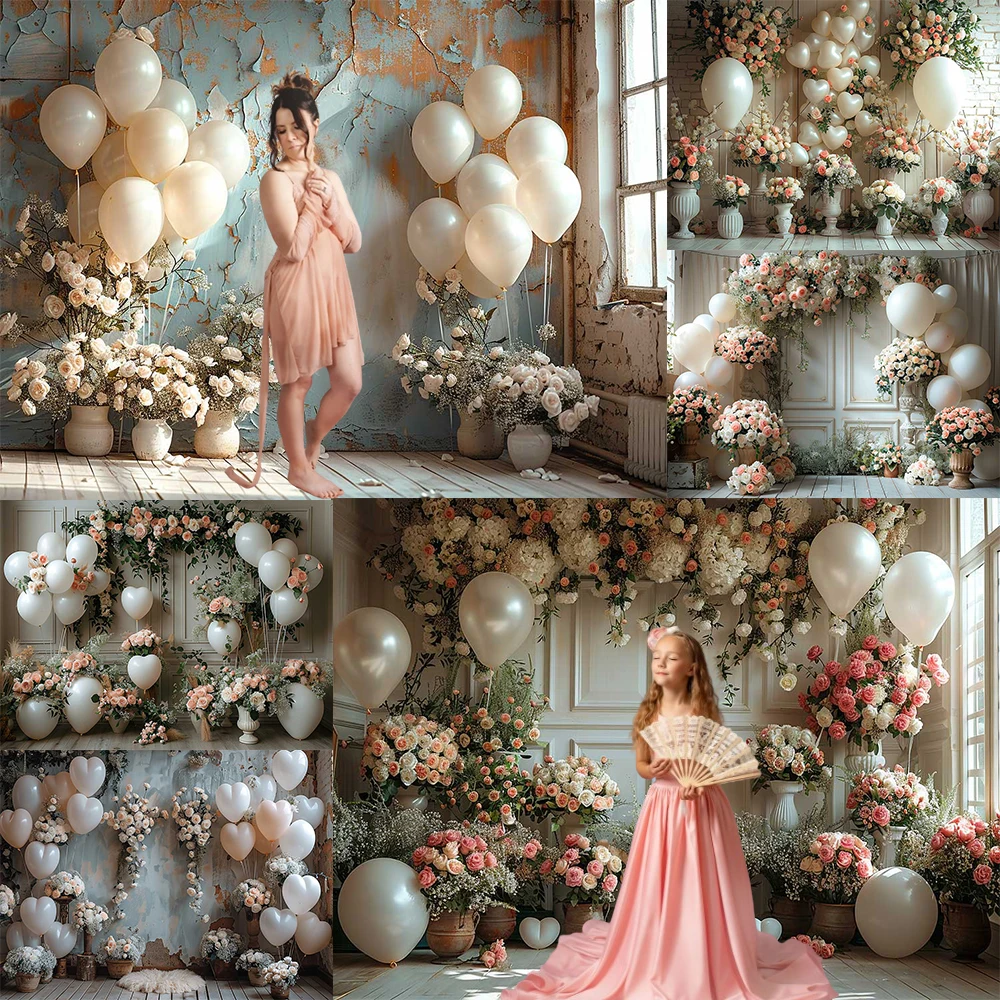 Bohemia Floral Photography Background Balloons Decor Adult Birthday Wedding Maternity Portrait Backdrop Photo Studio Banner