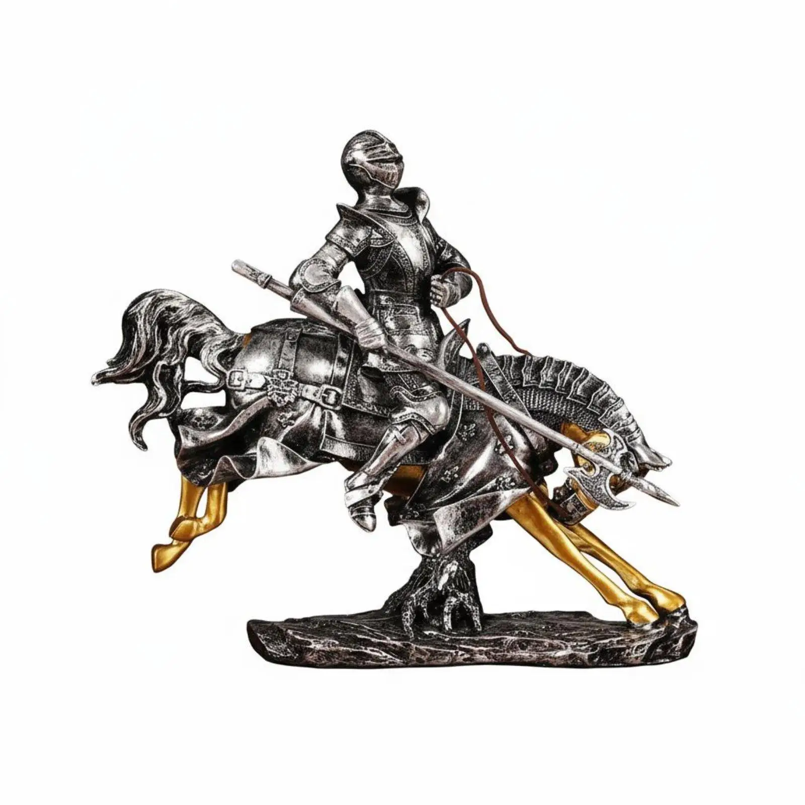 Antique Knight on Horse Resin Figurine Sculpture for Bar Cabinet Office Desk Home Decor Vintage Art Gift