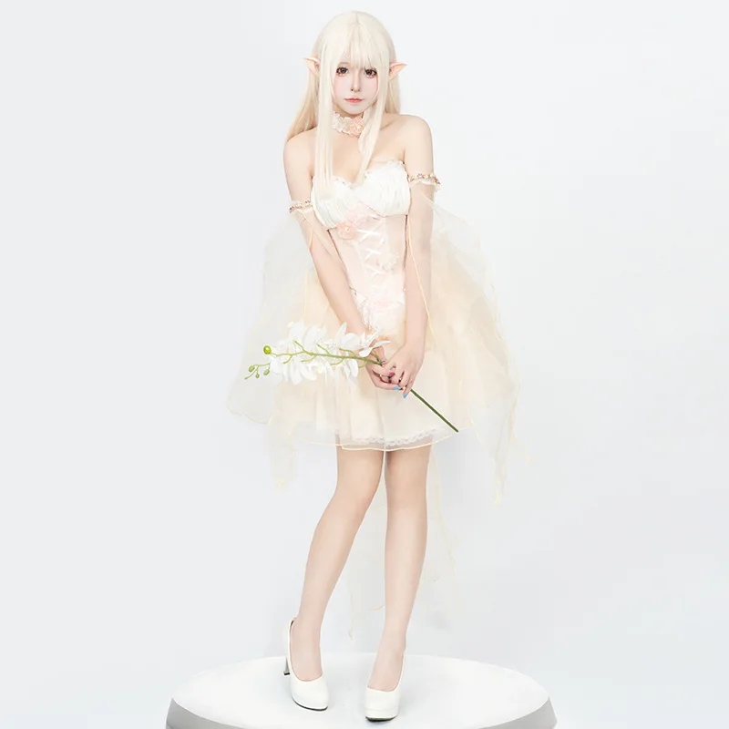 Abito da elfo a farfalla cosplay Abito da donna con top a tubo con giunture in rete senza schienale skinny in vita cosplay