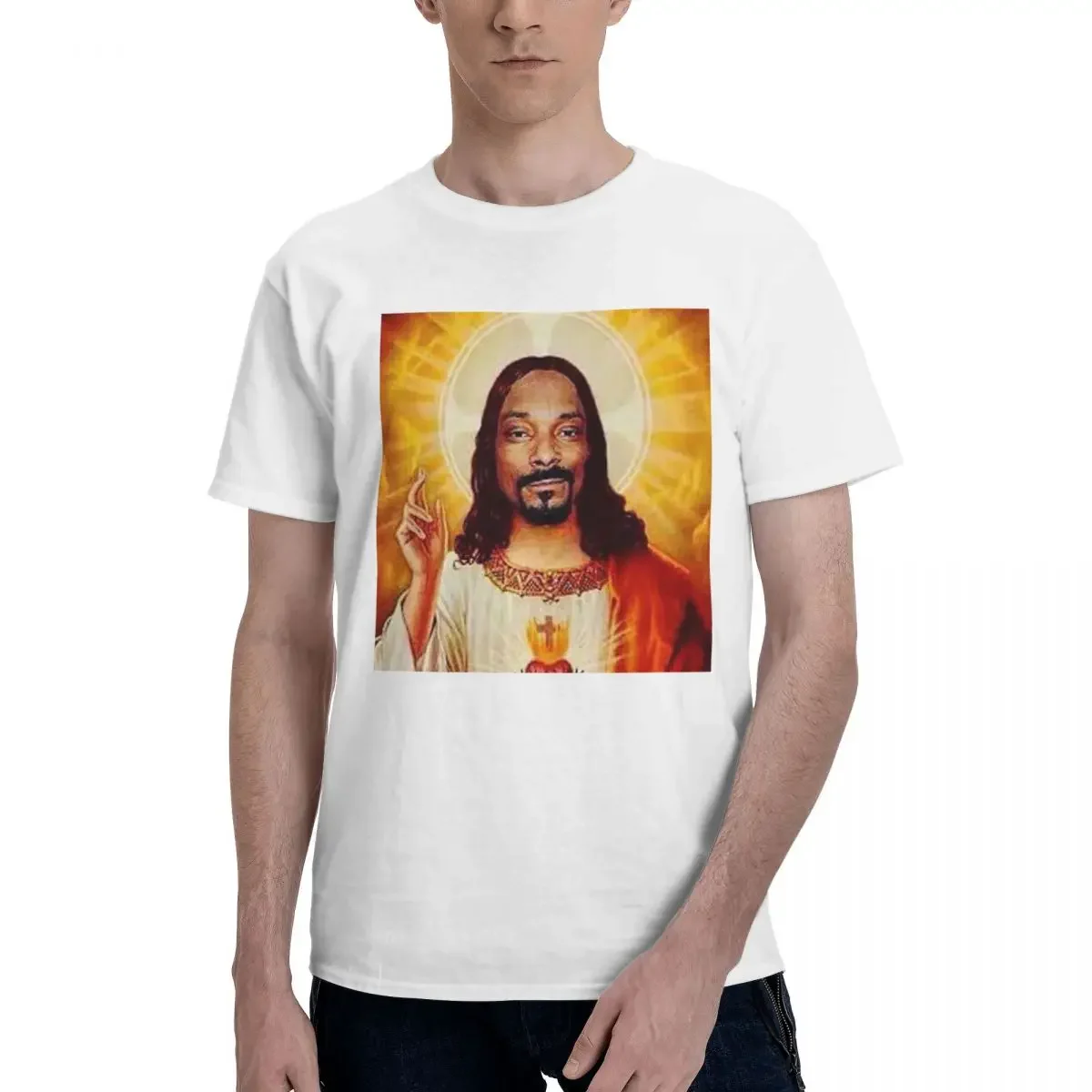 Snoop Dogg Goes Jesus 100% Cotton T-shirt Men's Funny T Shirts Men Round Neck Short Sleeve S-6XL