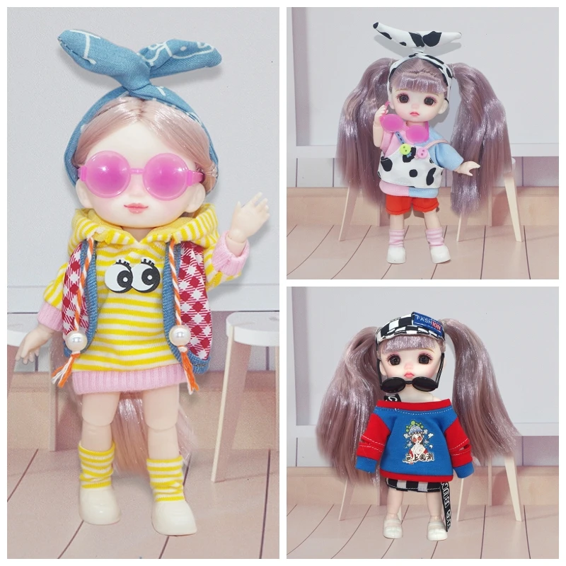 

Mini 1/8 BJD Doll 13 Movable Joint Dolls 3D Big Eyes 17cm Princess Doll Cute Round Face Little Girl DIY Dress Up Birthday Gift