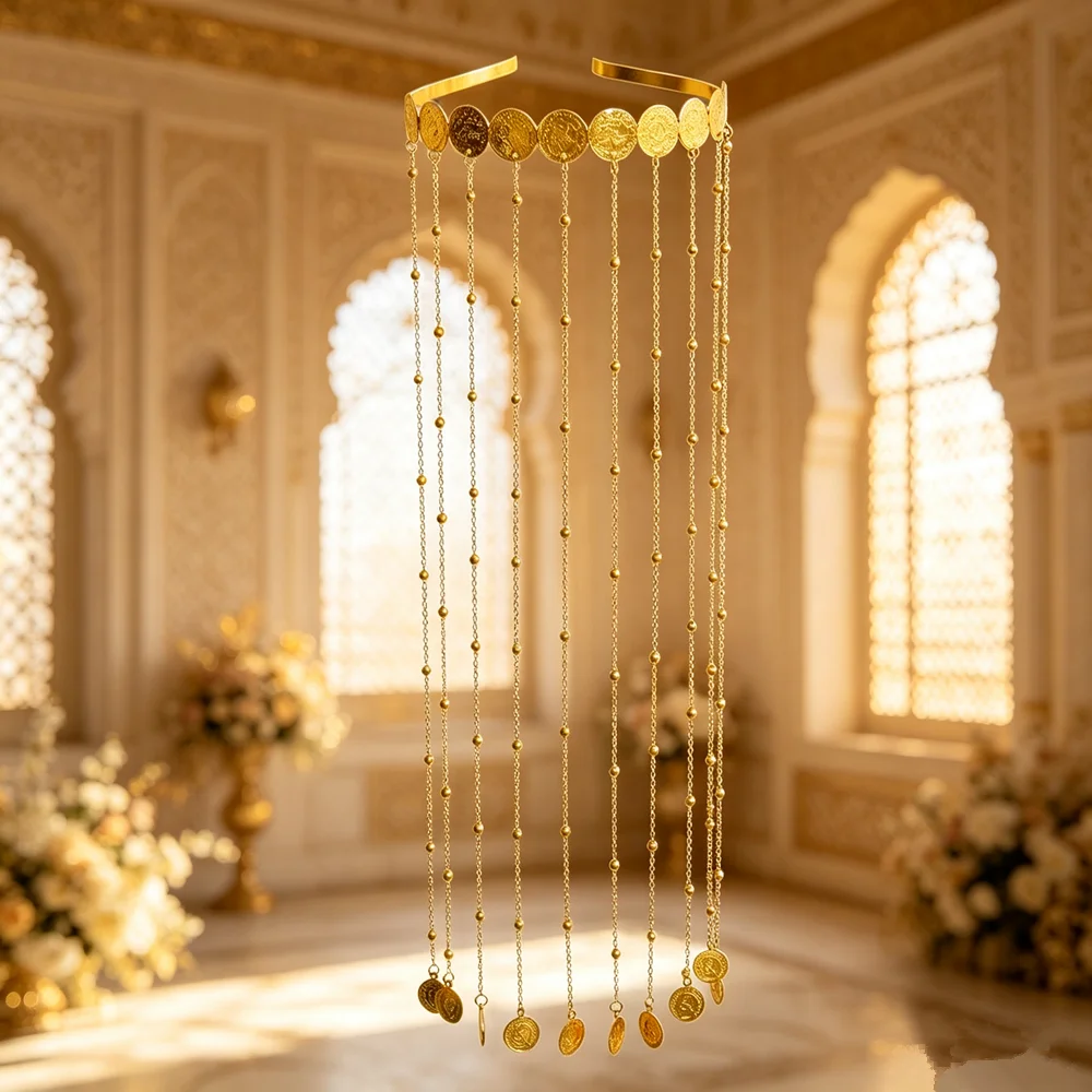 Middle East New Style Tassel Headwear Golden Chain Coin Suitable for Arab Wedding Or Festival Party Gift Headwear image 4
