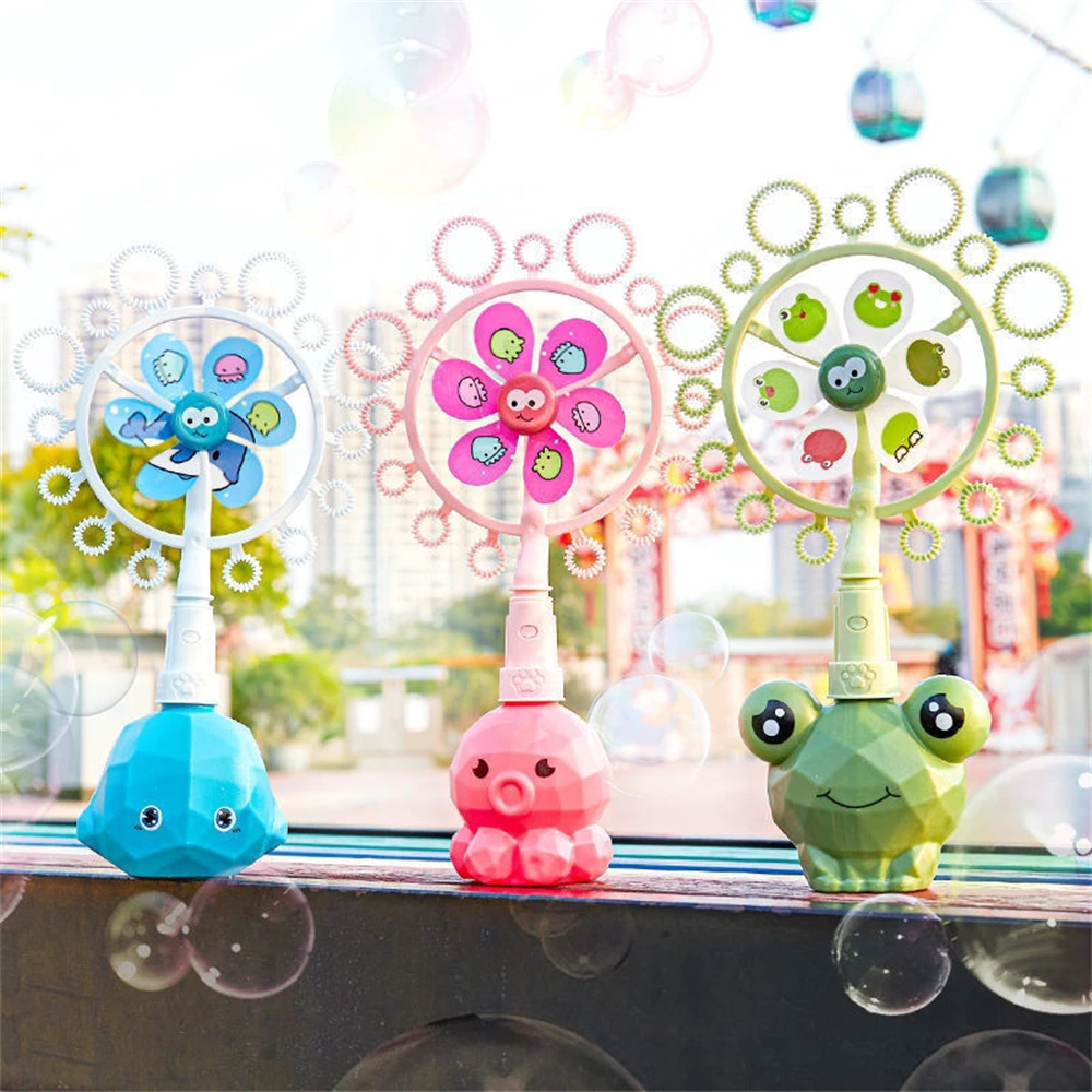 Toy Windmill Moderate Size Automatic Bubble Machine Easy Grip Colorful Package Outdoor Activity Toys Windmill Bubble Machine