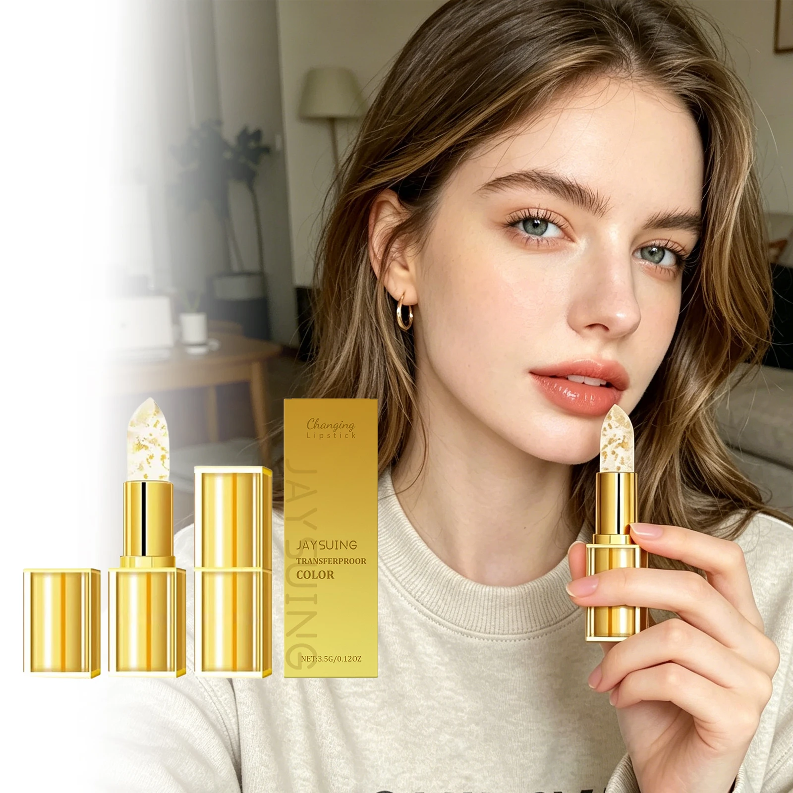 Gold Moisturizing Lipstick Color Changing High Shine Fade Lip Line Relieves Dryness Non-stick Hyaluronic Acid Hydrating Lip Balm