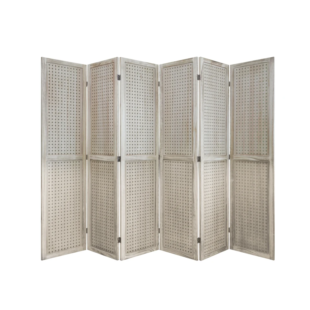 6 Panel Room 5.6Ft Pegboard Display Wooden Divider Folding Privacy Screen Room Freestanding Peg Board Display for Trade Show