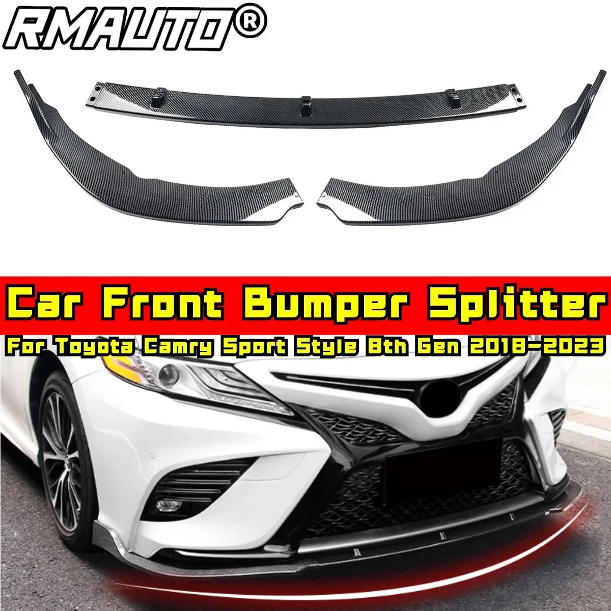 Camry Front Bumper Lip Guard Carbon Fiber Look Sport Style Bumper Diffuser For Toyota Camry 8th Gen 2018-2023 Car Accessories