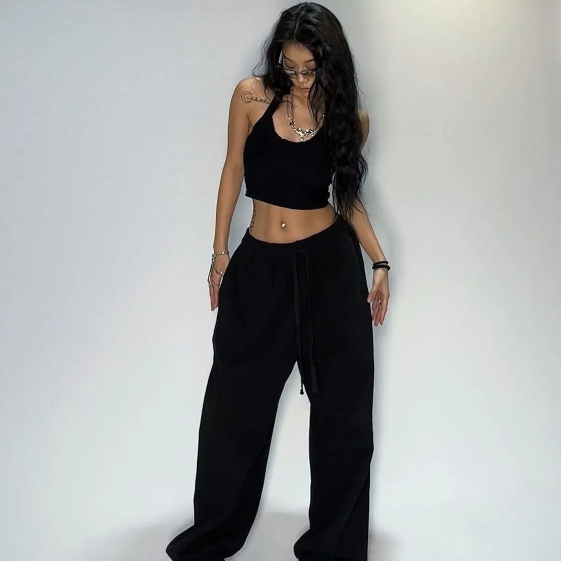 Kpop Y2K Gray Jogging Sweatpants Women Hippie Streetwear Oversized Sports Pants Loose Straight Wide Leg Trousers Korean Style