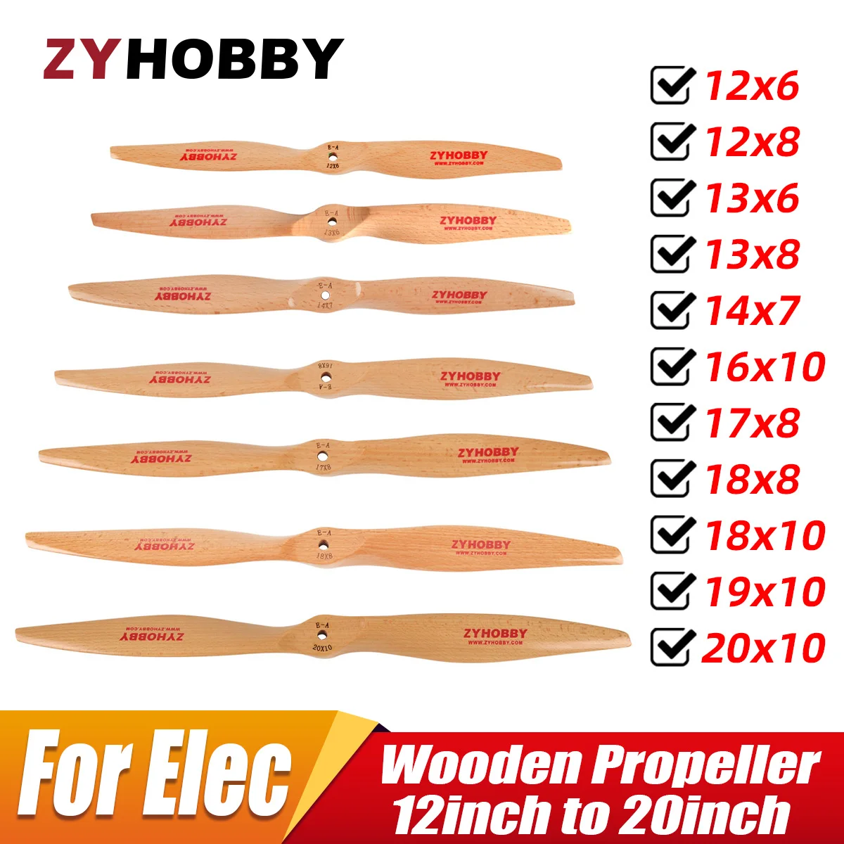 Wooden Propeller 12inch to 20inch Prop for Electric RC Airplane Model