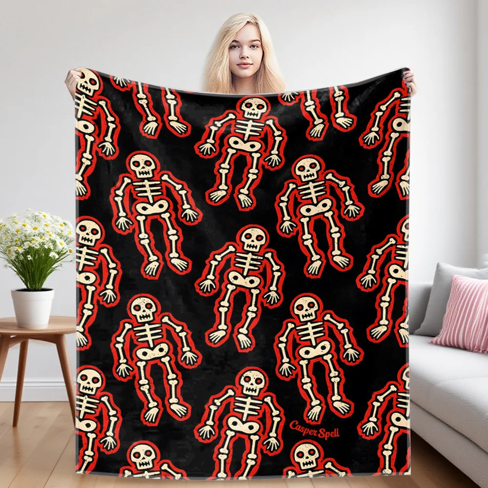 Spooky Skeleton Sofa Specific Soft Flannel Blanket, Universal Plush Gift Blanket For All Seasons