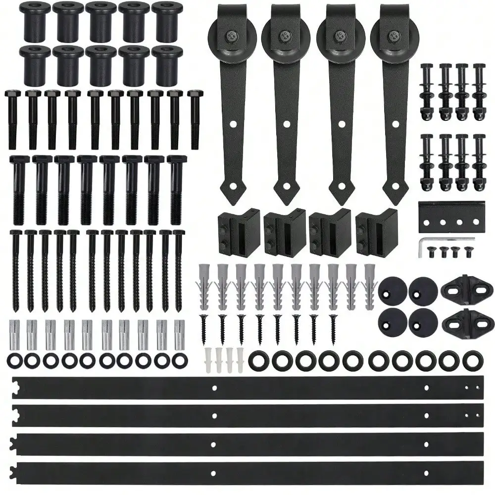 

6.6 /12FT Bypass Double Sliding Barn Door Hardware KitRoller Separate Space ,Single Track,Heavy Duty,Slide Smoothly Quietly