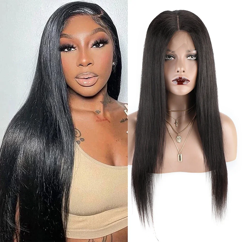 

Brazilian Remy Straight Human Hair Wig Transparent Lace Front Human Hair Wig for Black Women Nature 4x4 Closure Wig 26 28inch