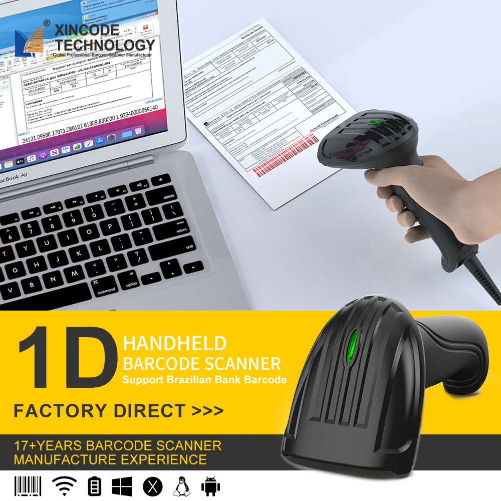 Xincode Receipt Barcode Scanner 1D  Laser USB Lector De Codigo De Barras Bar Code Reader Escaneadora Precios Del Banco De Brasil