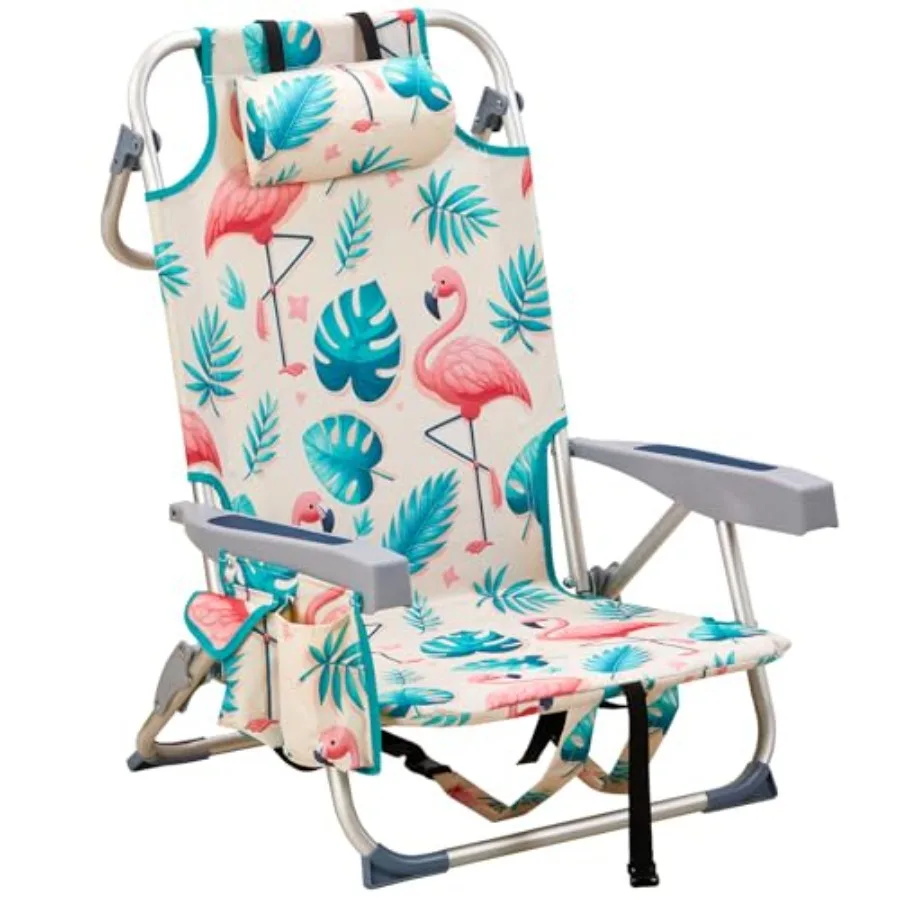 

Backpack Beach Chair 5 Level Adjustable Positions Beach Chair with Back Storage Bag Cooler Pouch and Side Bags for Beach Poolsi