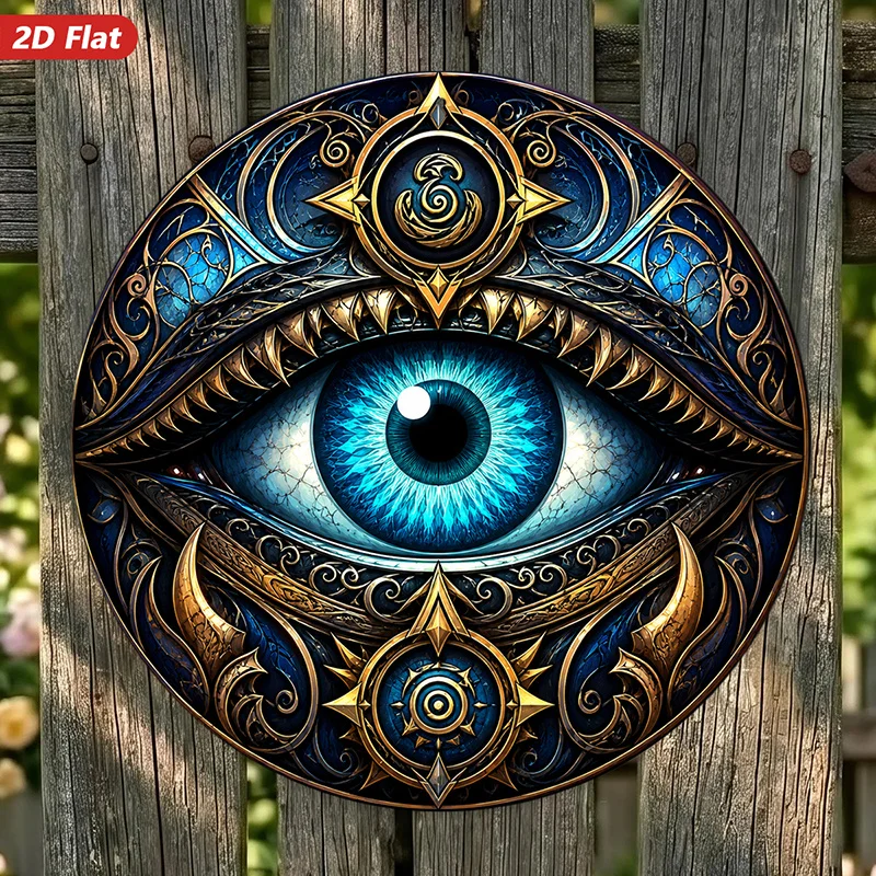 CIFBUY Boho Evil Eye Mystical Aluminum Wall Art Waterproof Wear Resistant Round Sign for Living Room Bedroom Office Study Home D