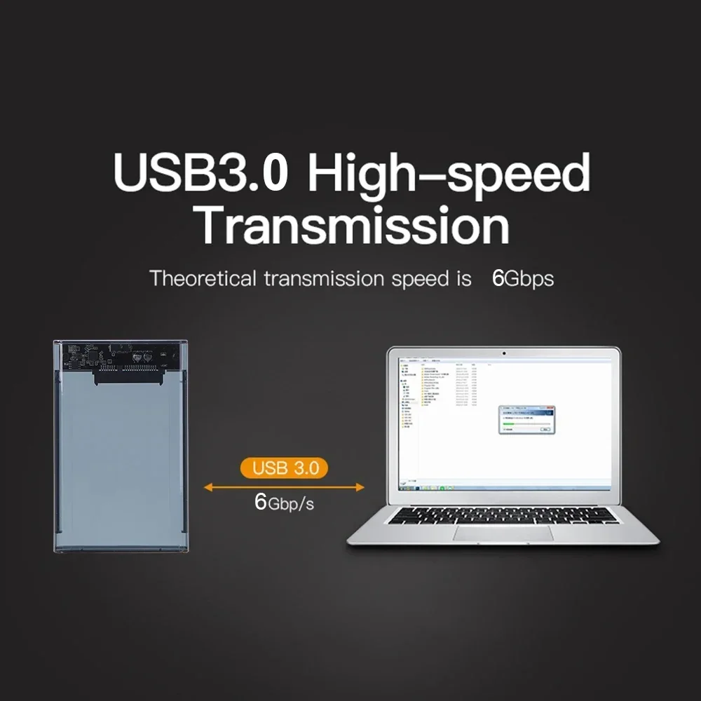 USB 3.0 외장 하드 드라이브 케이스 2.5인치 SATA to USB3.0 UASP 투명 휴대용 하드 드라이브 케이스 2TB HDD 공구 없이 설치 가능