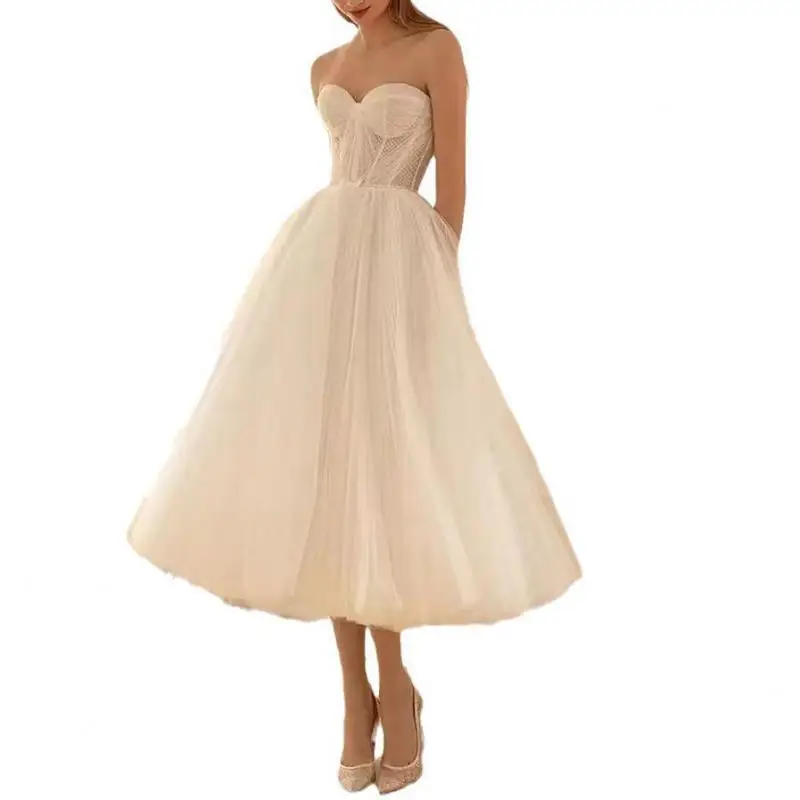 Simple Tulle Wedding Dress For Bride Sexy Strapless Backless Party Dress 2024 Newest Elegant A Line Vestidos Customized