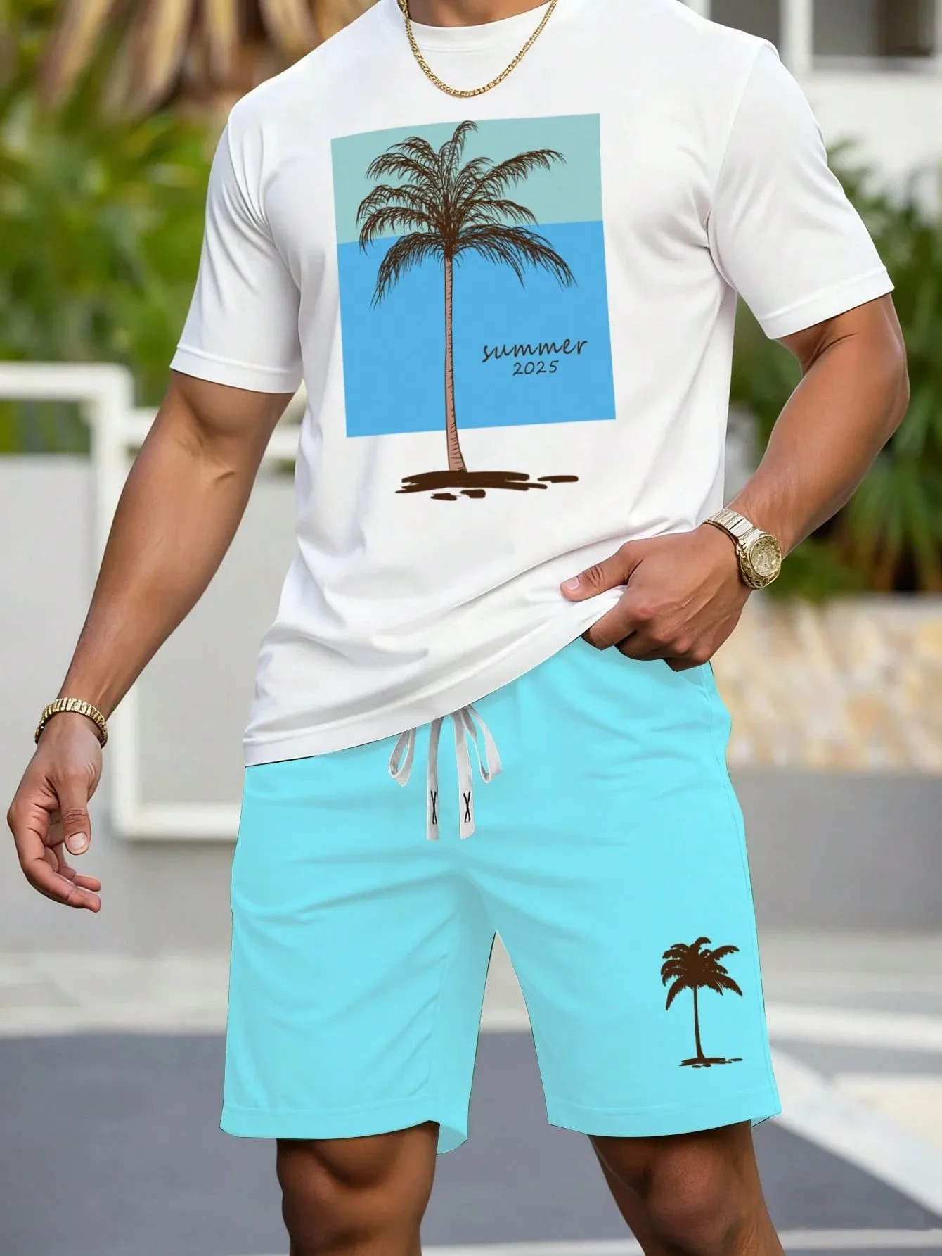 

2026 Summer Men's Suit with 3D Printed Pattern Breathable Lightweight Comfortable Casual and Fashionable Beach Men's Clothing