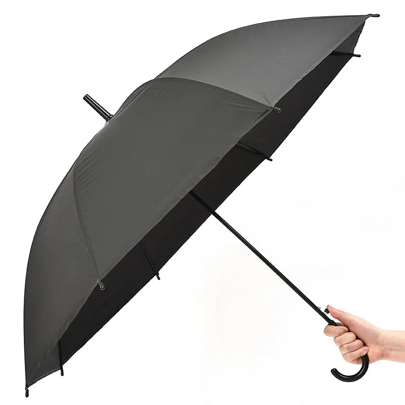 

Black umbrella straight rod 8 bone curved hook handle semi-automatic umbrella