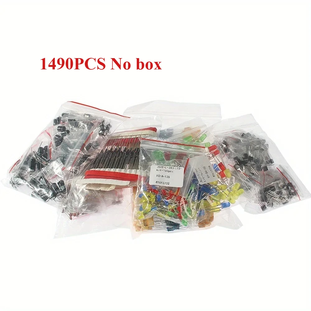 1490PCS Electrolytic Capacitor Ceramic Kit  Resistor LED Diodes Set Transistor Package DIY Assortment Electronic Components Kits