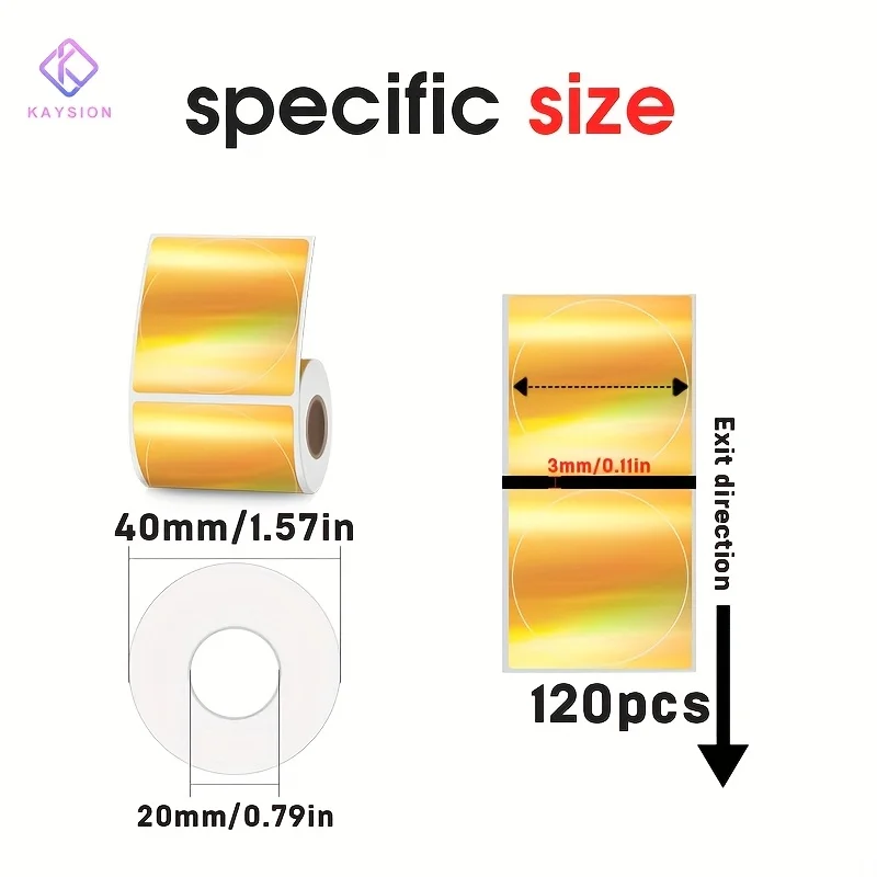 KAYSION 3 rolls of Holographic Thermal Stickers in Different Colors, compatible with SK35/SK45/M110/M221/M220/P50 Printer