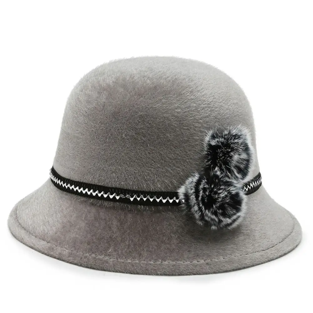 Fashion Imitation Fur Ladies Bucket Cap With Flower Casual Women Dome Hat Elegant Vintage Basin Hat Autumn Winter
