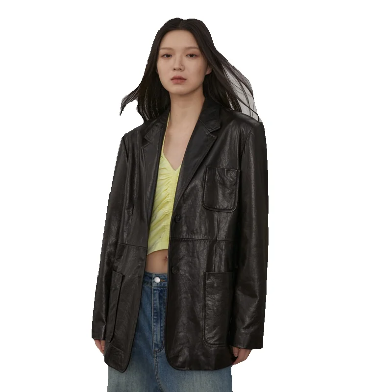 

Oil Wax Wind Cotton Sheepskin Suit Leather Jacket Loose Casual Jacket Jacket For Women