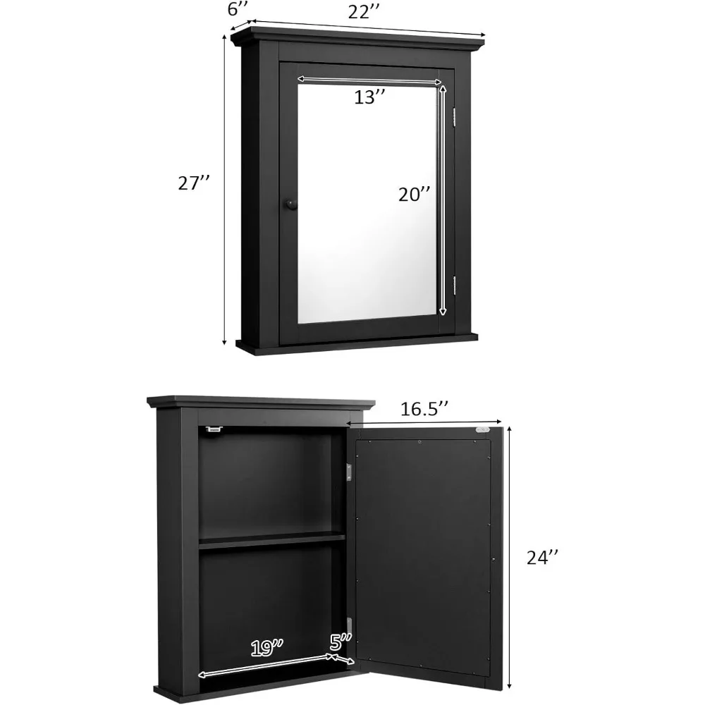 خزانة تخزين الحمام ذات المرآة المثبتة على الحائط مع باب واحد ورف قابل للتعديل