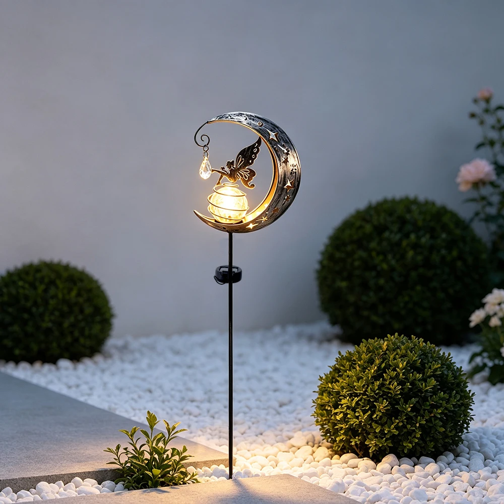 1pc Solar Moon Angel Insert Lamp Outdoor, Solar Landscape with Angel Decor Lights for Lawn, Patio, Yard, Garden, Walkway Decor